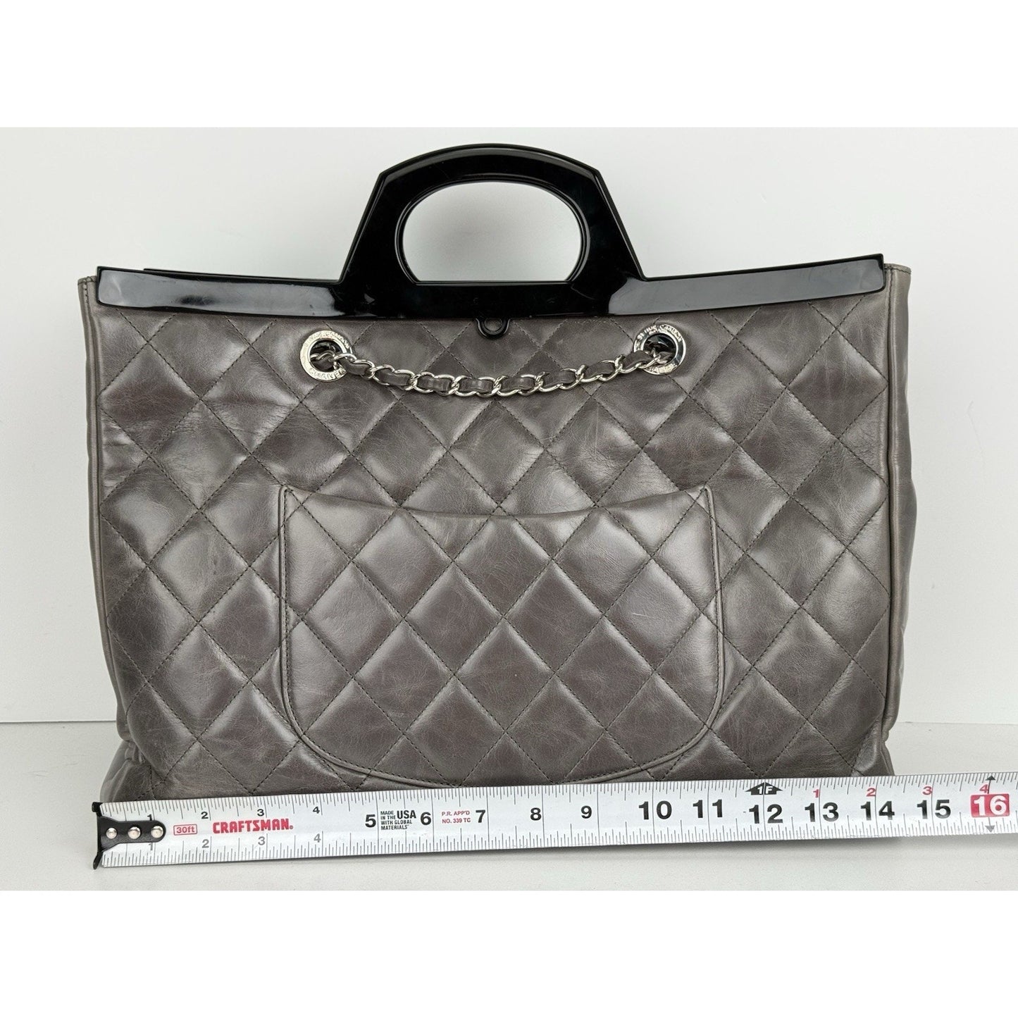 CHANEL Glazed Calfskin Quilted Large Delivery Tote Grey B-5