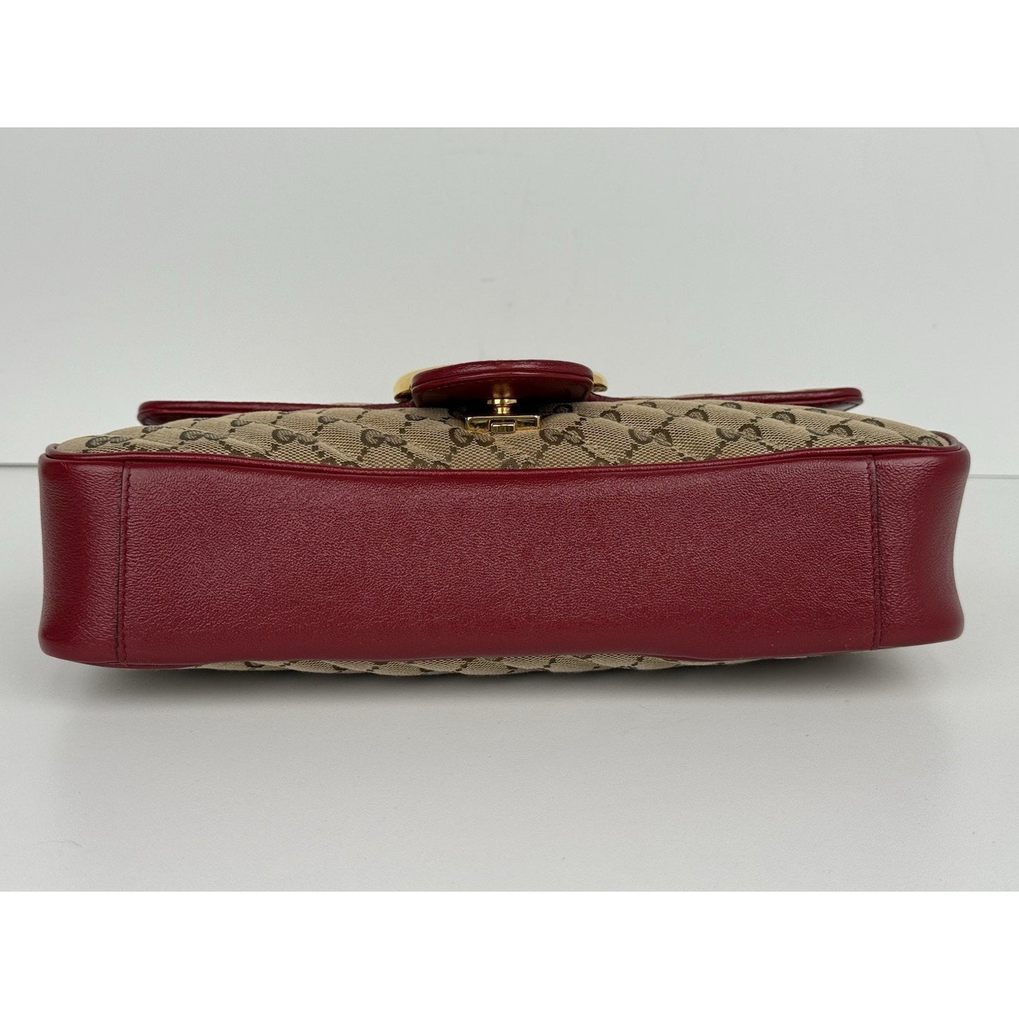 Gucci GG Marmont Monogram Matelassé Diagonal Shoulder Bag Beige and Red