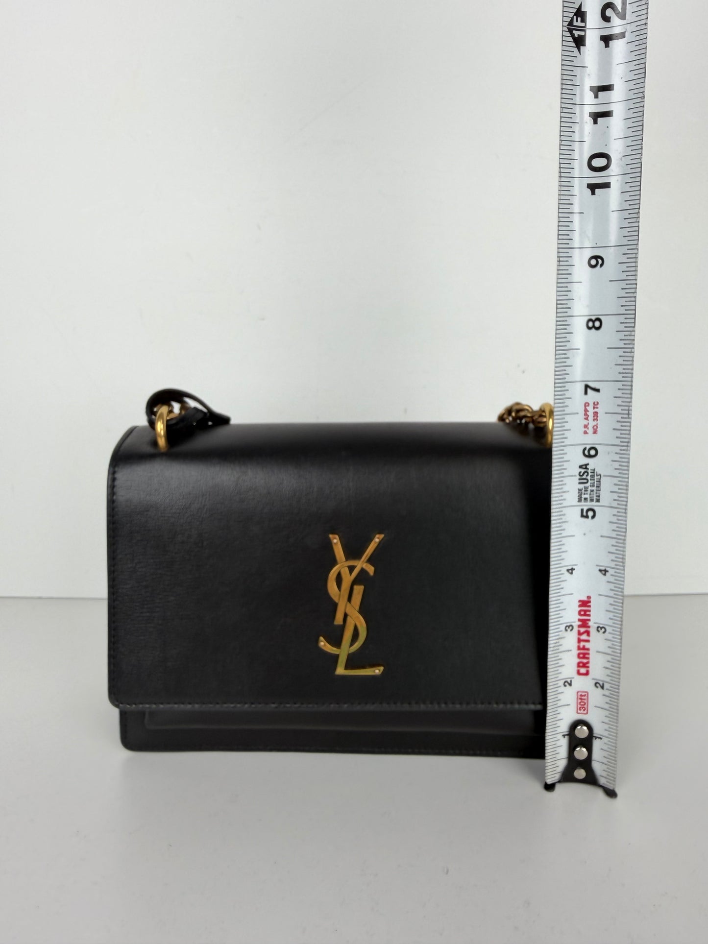 Saint Laurent Medium Sunset Shoulder Bag in Smooth Black Calfskin Leather YC-5