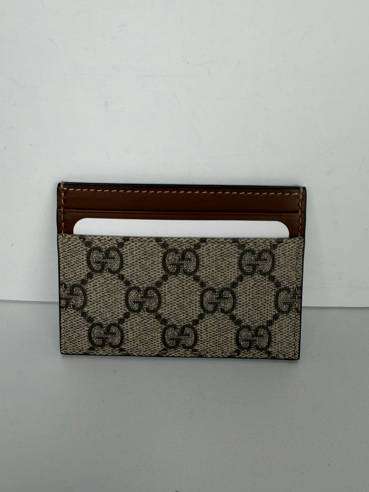 Gucci GG Supreme Card Case in Beige & Ebony Canvas K-1