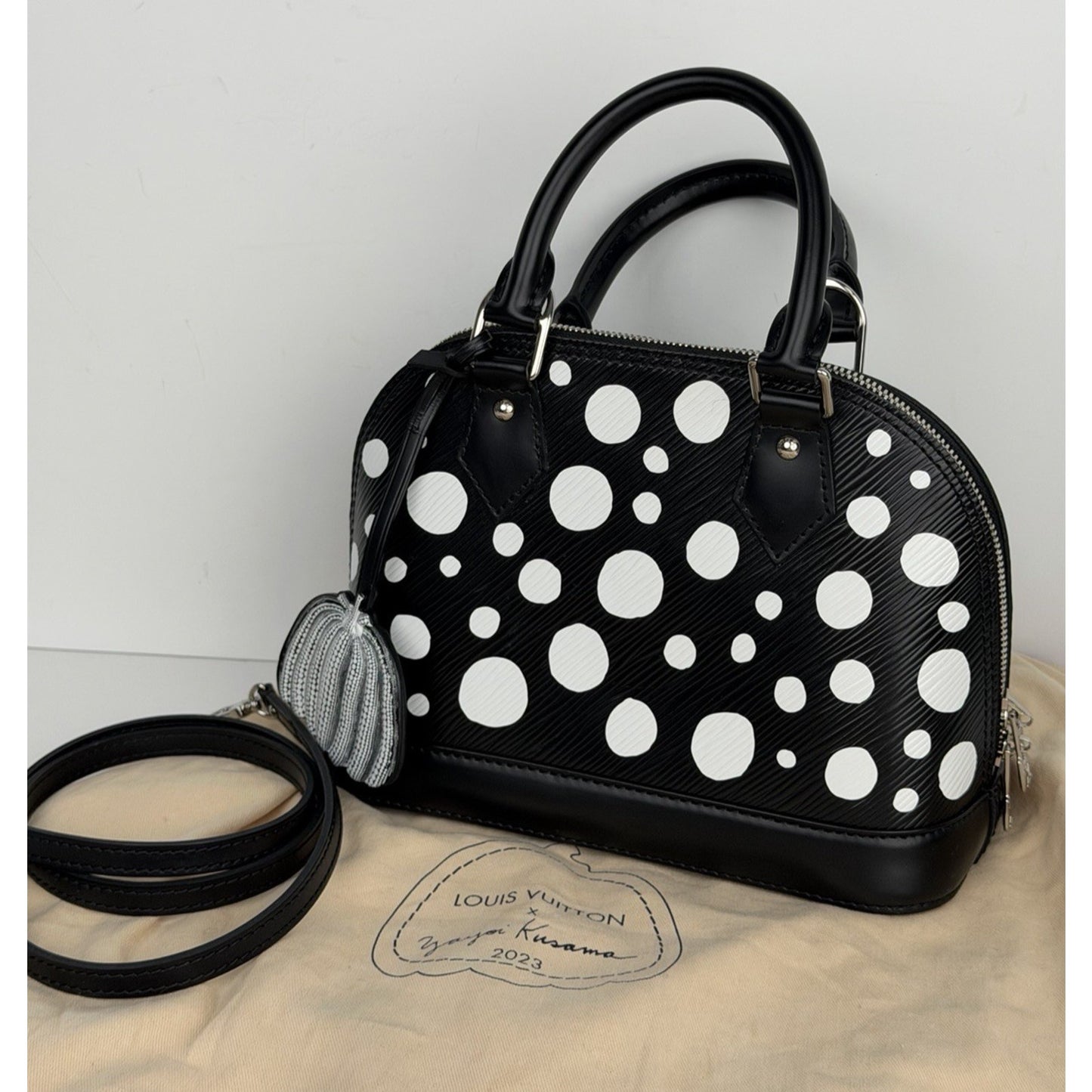 Louis Vuitton x Yayoi Kusama Alma BB Handbag in Black Epi Leather NFC C8