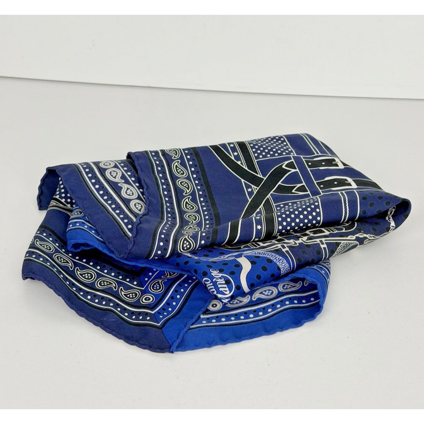 Hermes Buckle Print Bandana in Blue 100% Silk