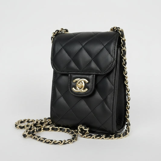 Chanel Classic Phone Holder Crossbody Bag in Black Quilted Leather 2017 D8