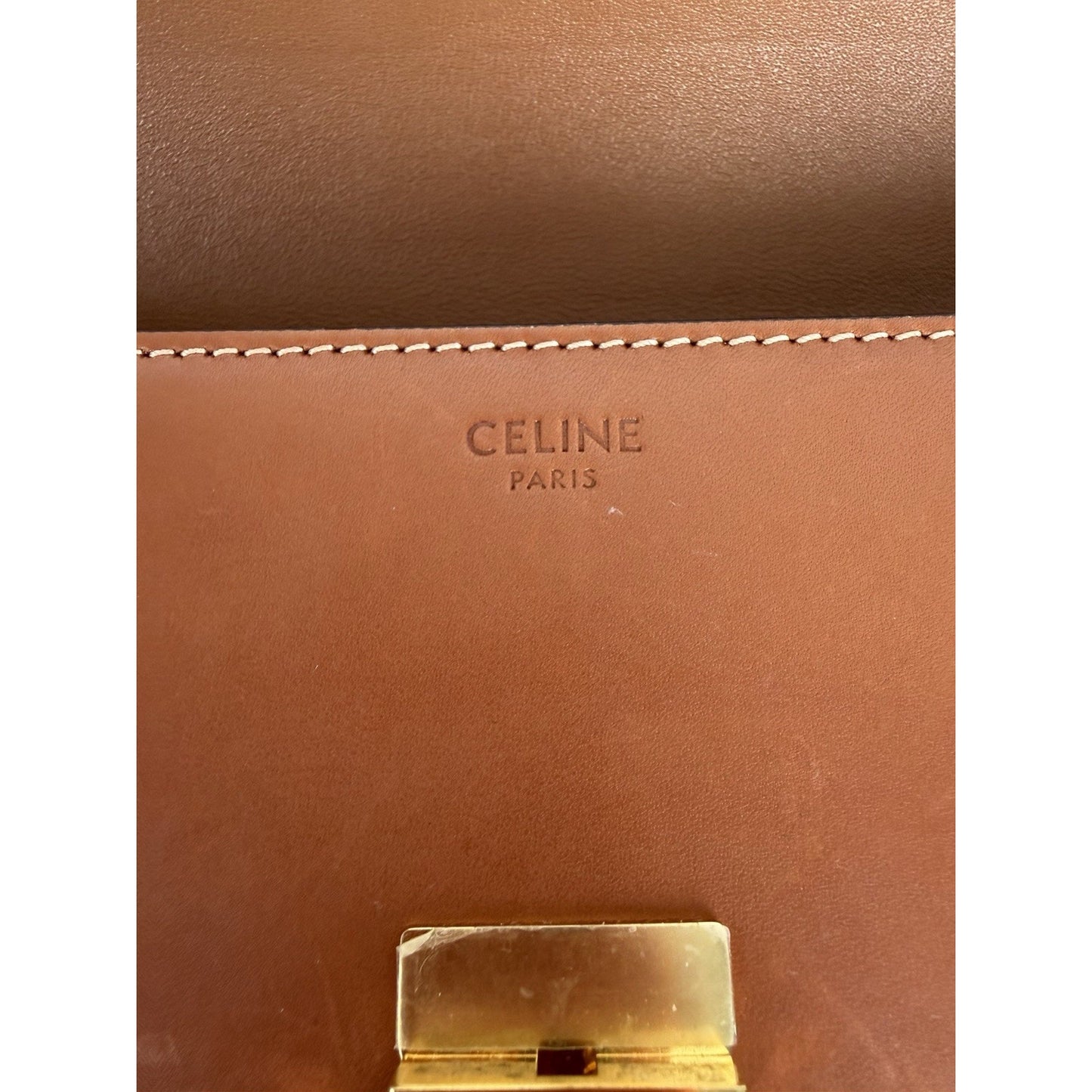 Celine Triomphe Claude Shoulder Bag in Natural Calfskin Leather Gold Hardware C5