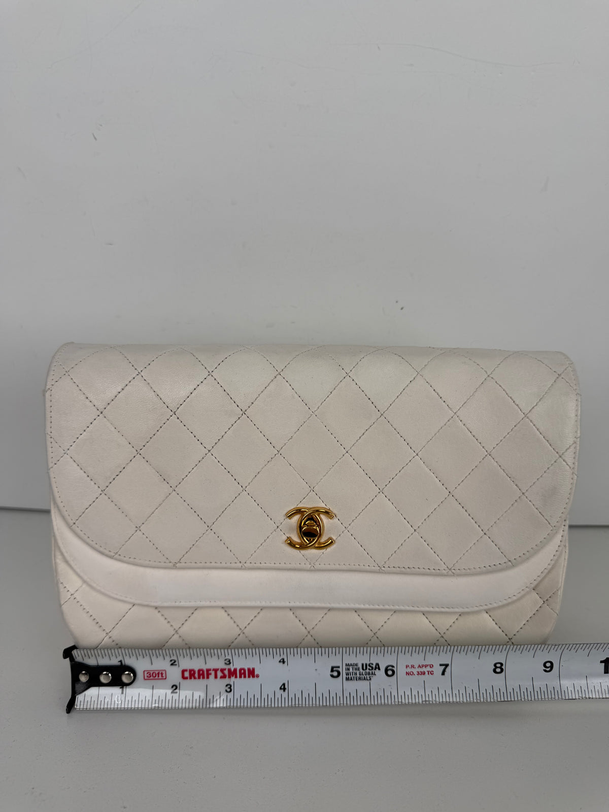 Chanel Half Moon Vintage Double Flap Bag in White Lambskin Leather With Gold-Tone Hardware