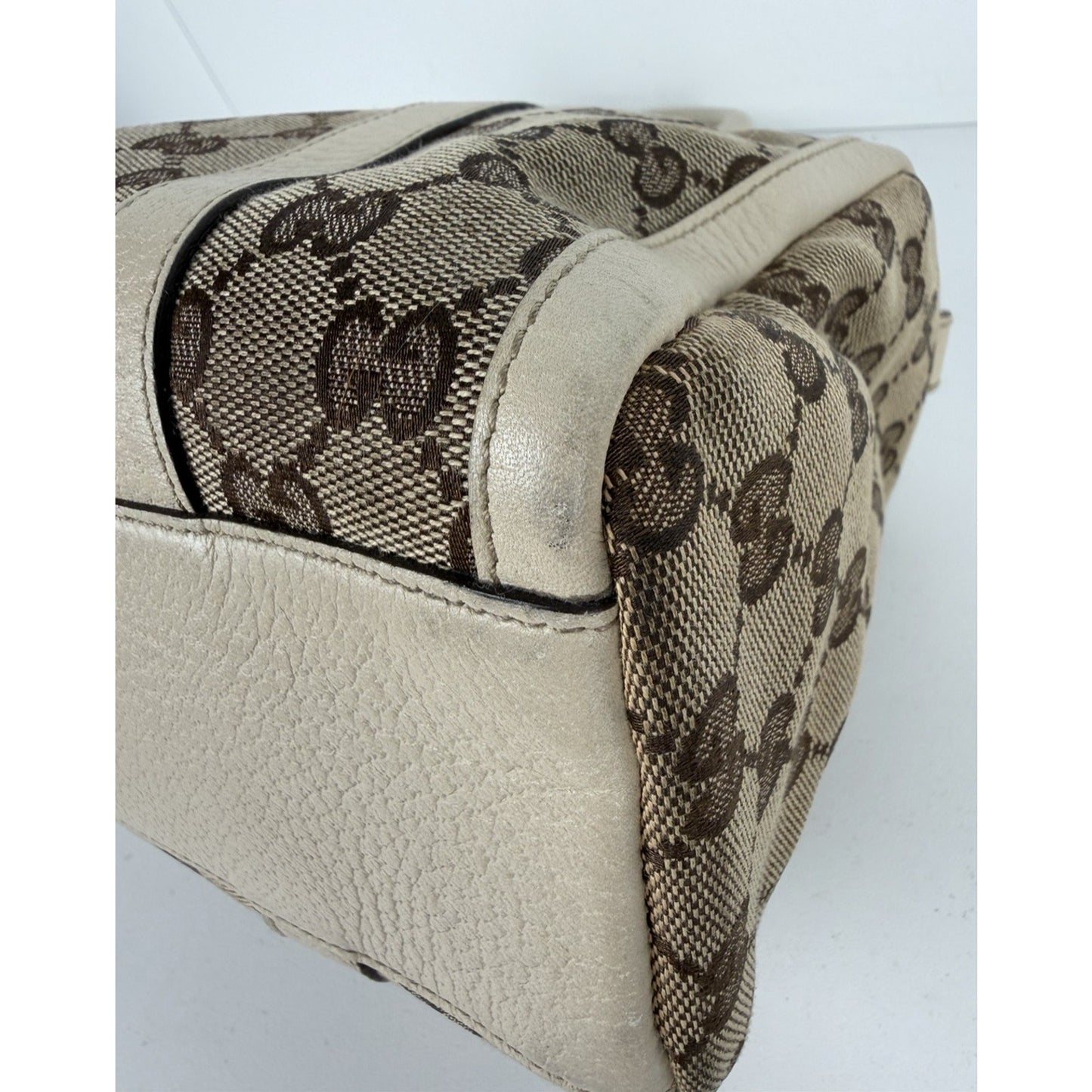 Gucci Abbey Boston Shoulder Bag Small Vintage in Brown GG Monogram Canvas S05