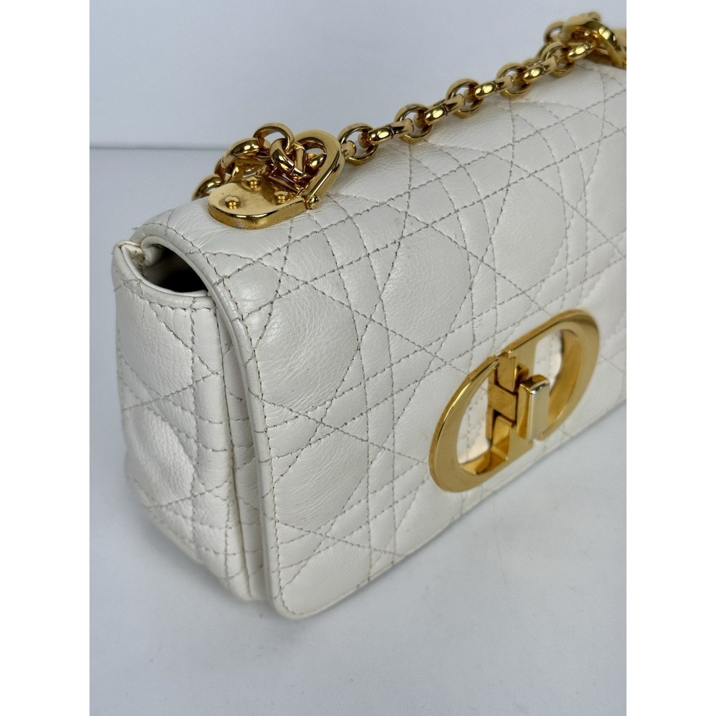 Dior Caro Bag in White Supple Leather with Gold Tone Hardware E-3