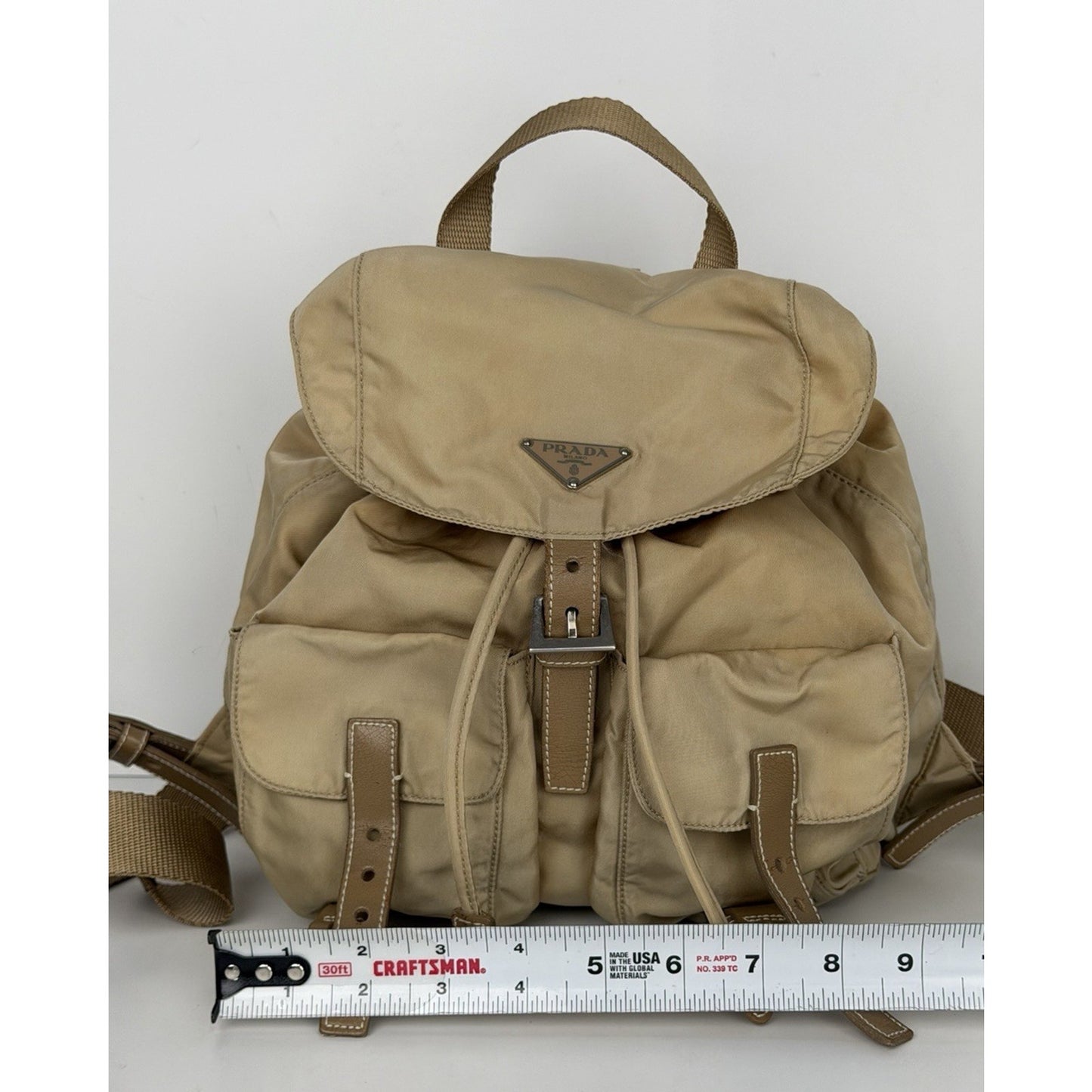 Prada Beige Re-Nylon and Saffiano Leather Backpack S10