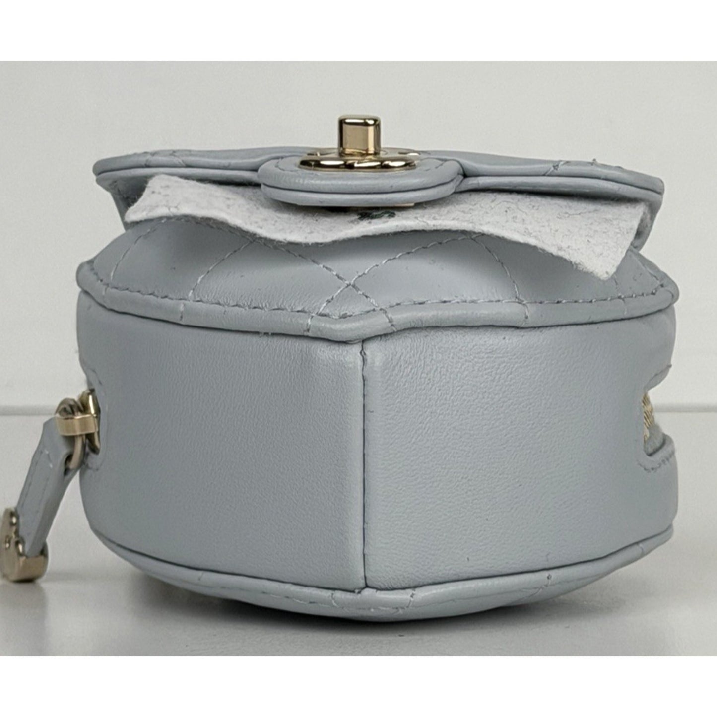 Chanel CC In Love Heart Mini Bag Charm in Light Blue Quilted Lambskin U-3
