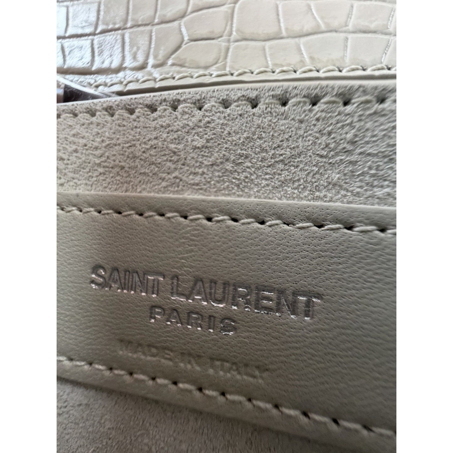 Saint Laurent Sunset Shoulder Bag Medium in White Croc-Embossed Leather S18