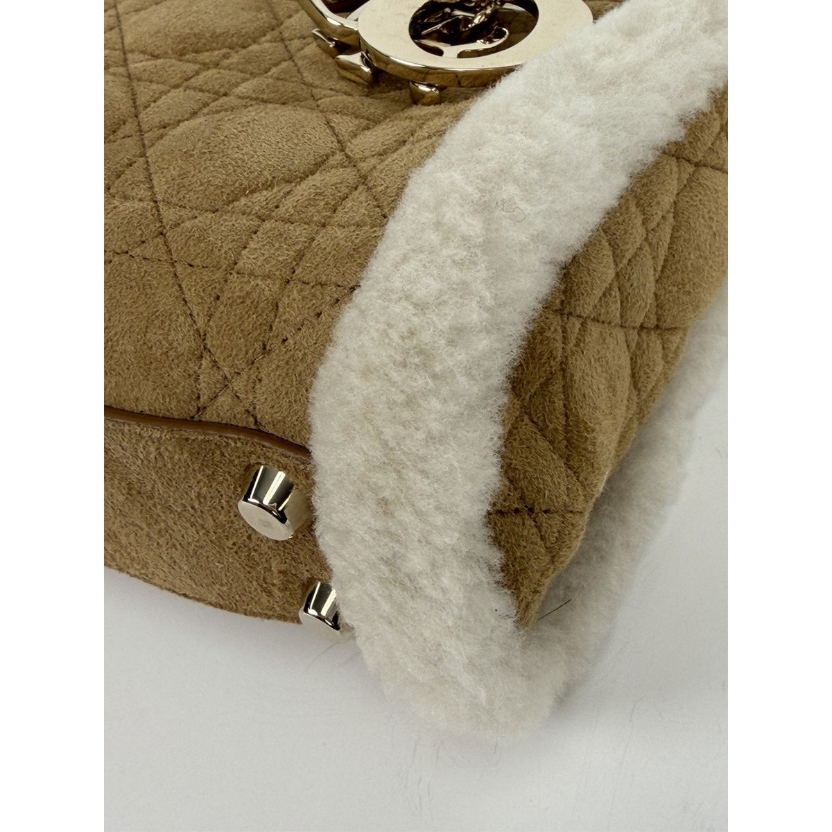 Christian Dior Mini Lady Dior Handbag Beige Cannage Suede with Shearling 2025 F3