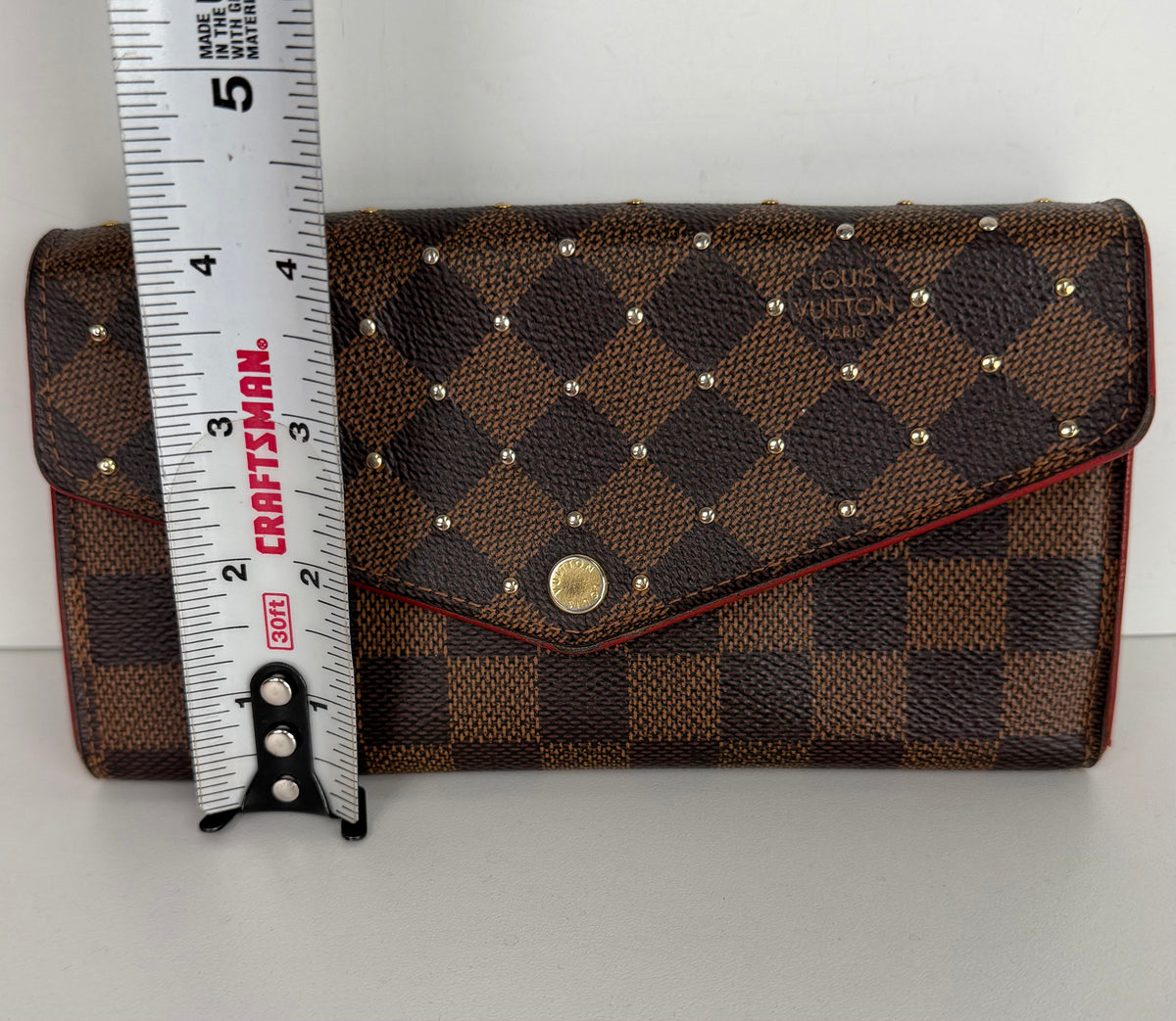 Louis Vuitton Damier Ebene Studded Sarah Wallet in Brown Coated Canvas YK-1