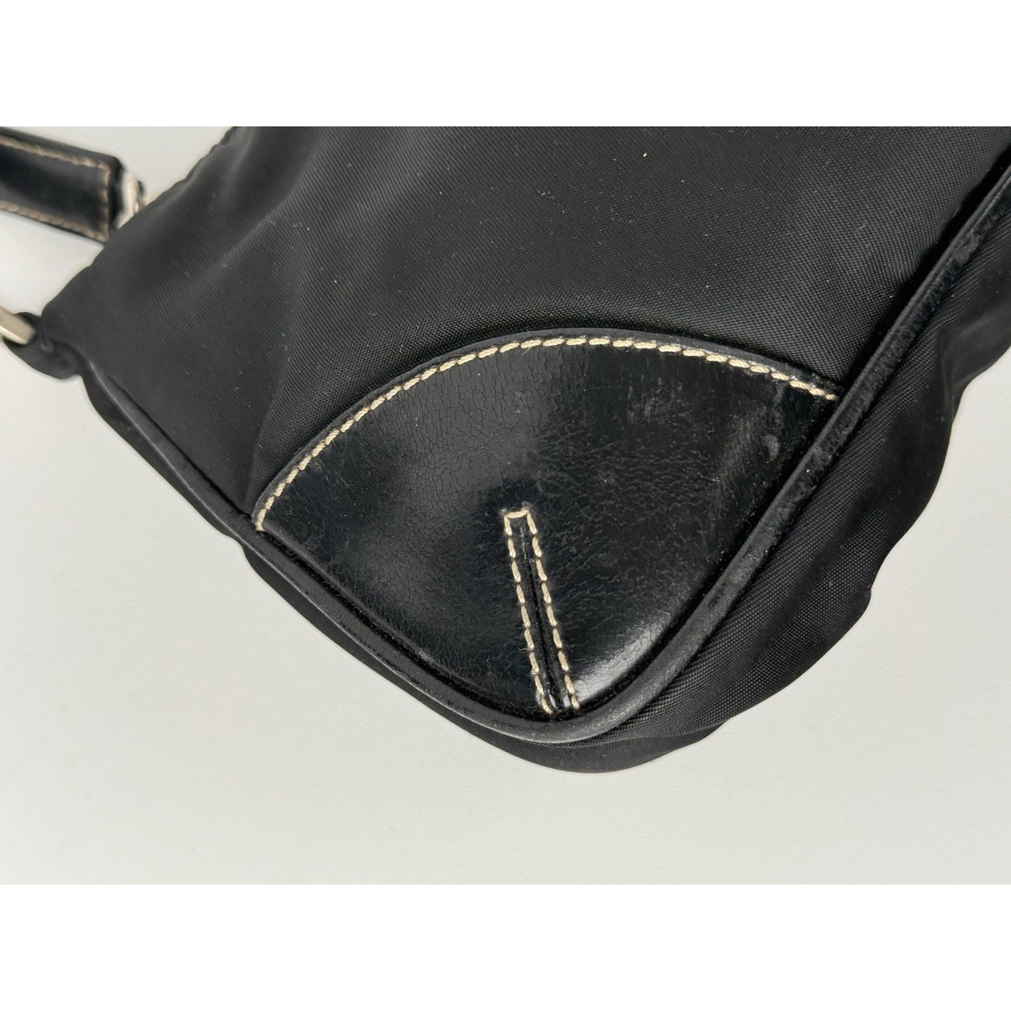 PRADA Black Tessuto Nylon & Leather Pochette Women's Shoulder Bag