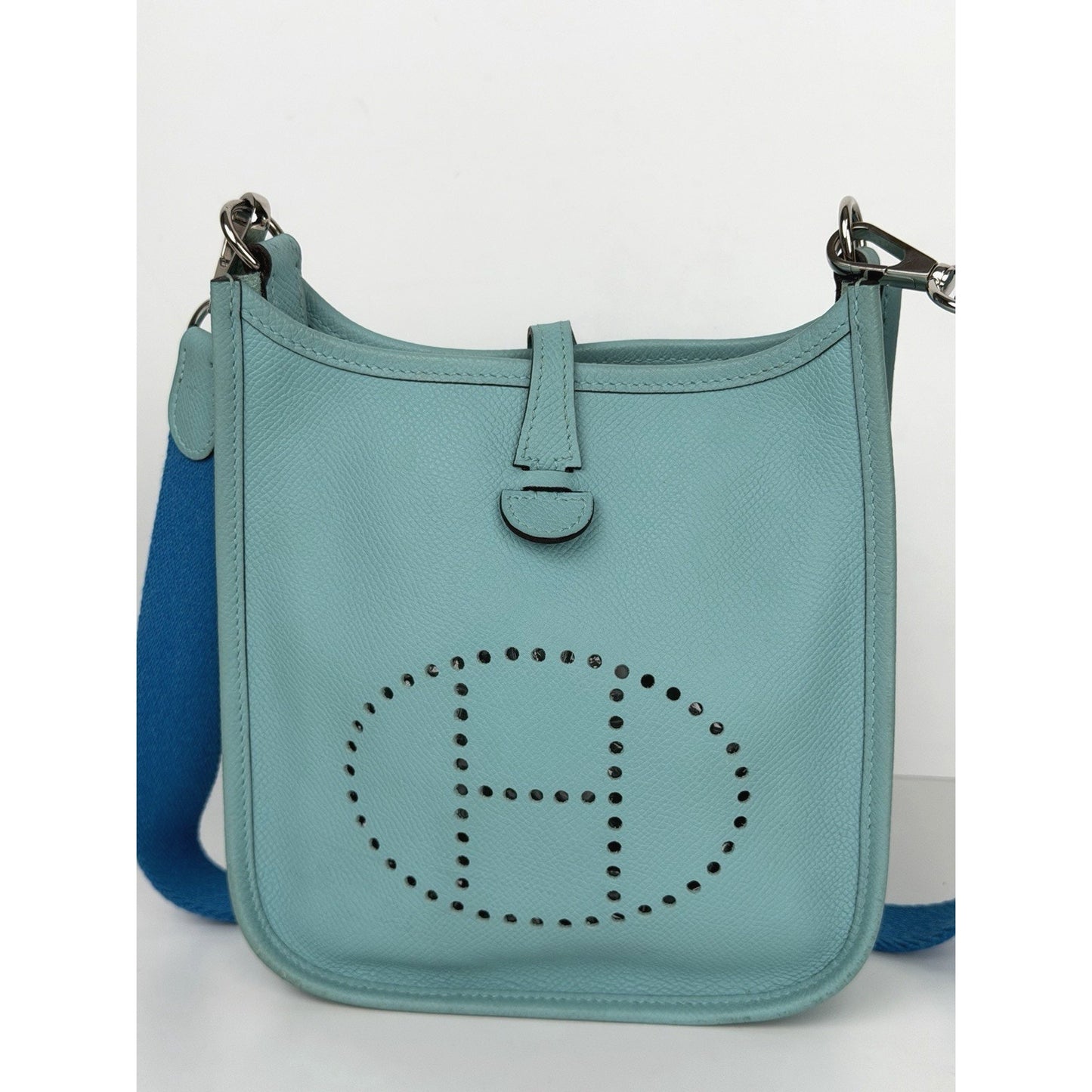 Hermes Evelyne TPM 16 Gen III Bag in Bleu Atoll and Canvas Shoulder Strap 2017D1