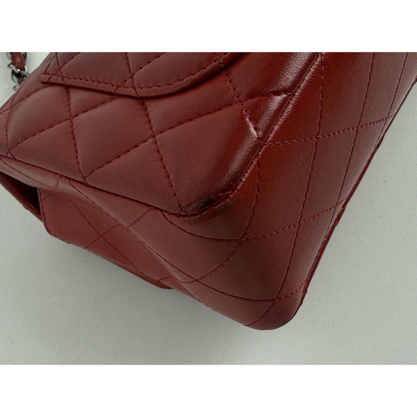 CHANEL CC Mini Classic 20 Chain Shoulder Bag Quilted Lambskin Red Leather