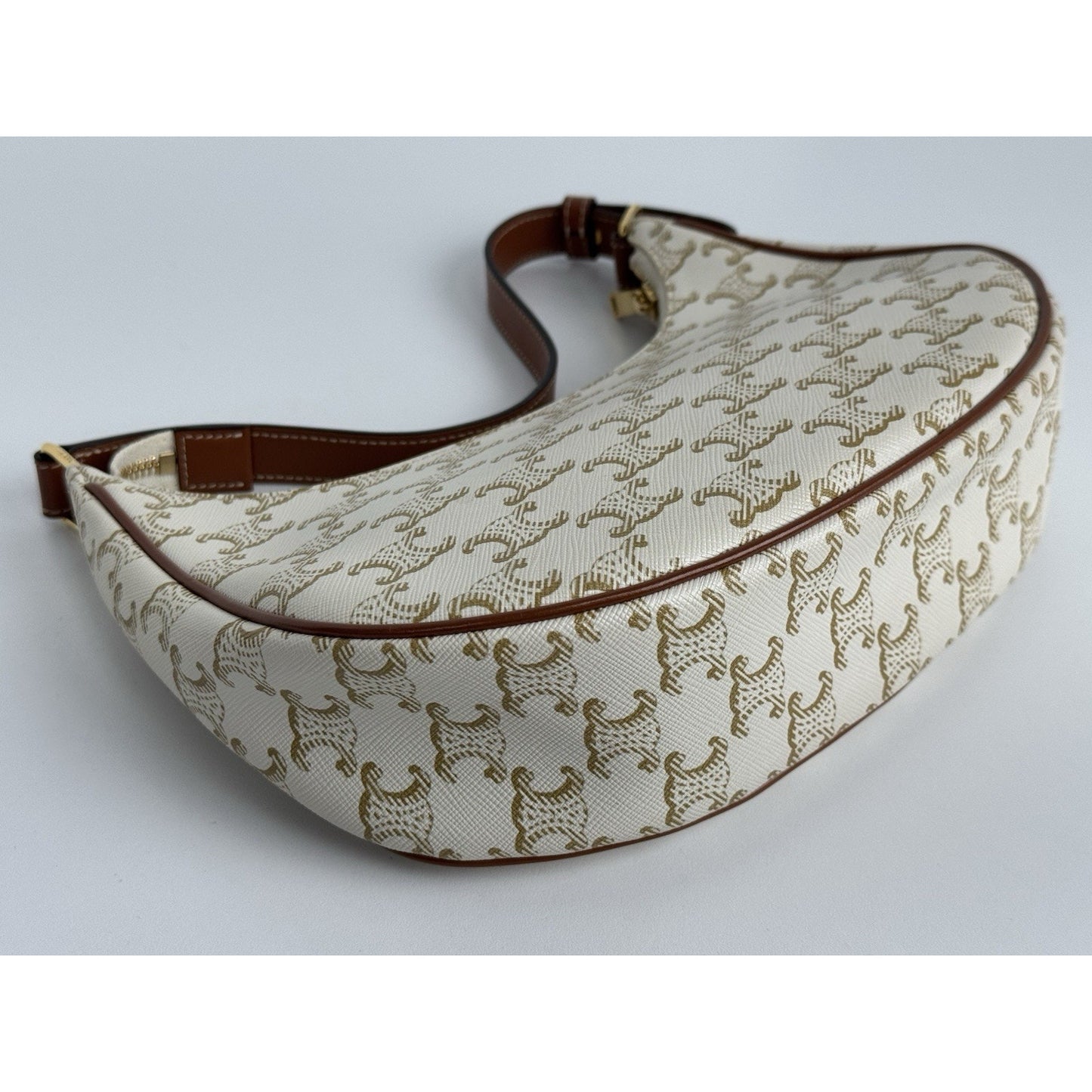 CELINE Canvas Calfskin Ava Triomphe Shoulder Bag White C-1