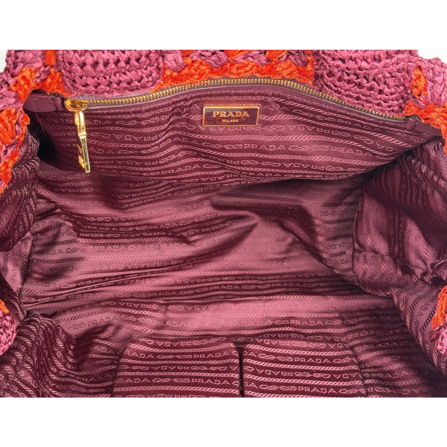 Prada Raffia Crochet Tote Bag in Striped Vibrant Orange & Rich Purple S