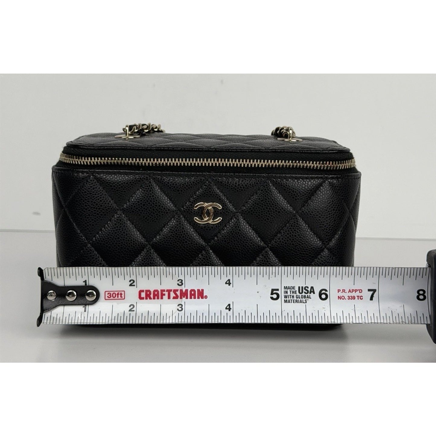 Chanel Vanity Case Bag Small in Black Caviar Leather With Chain NFC B1