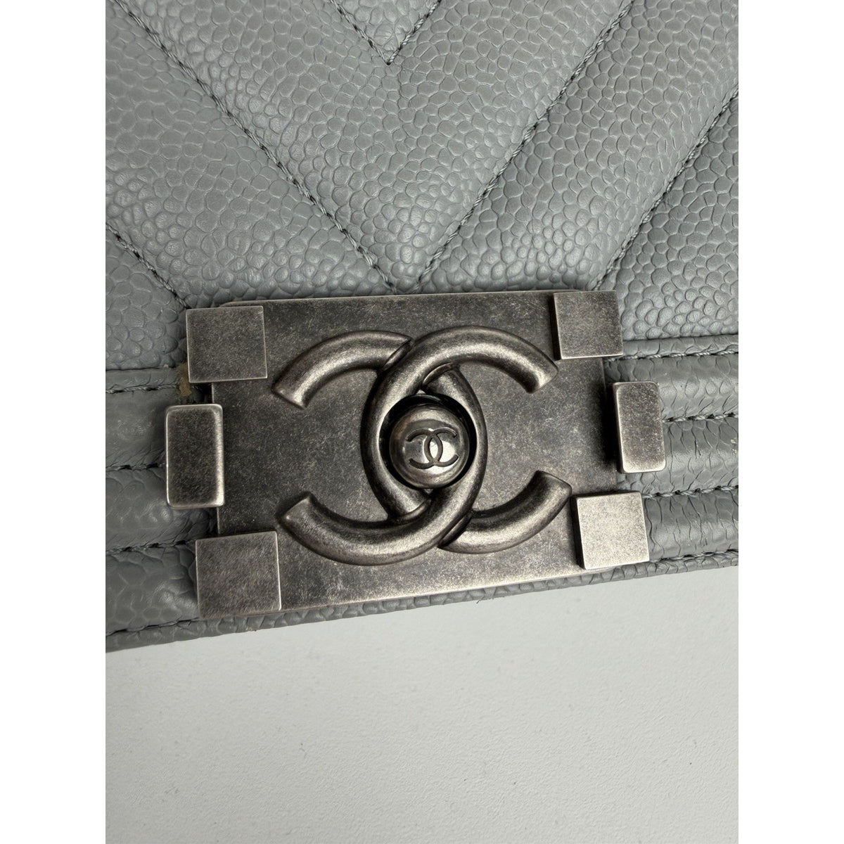 (LAYAWAY) Chanel Medium Boy Flap Bag in Grey Chevron Quilted Caviar Leather 2019 C9 (Copy)