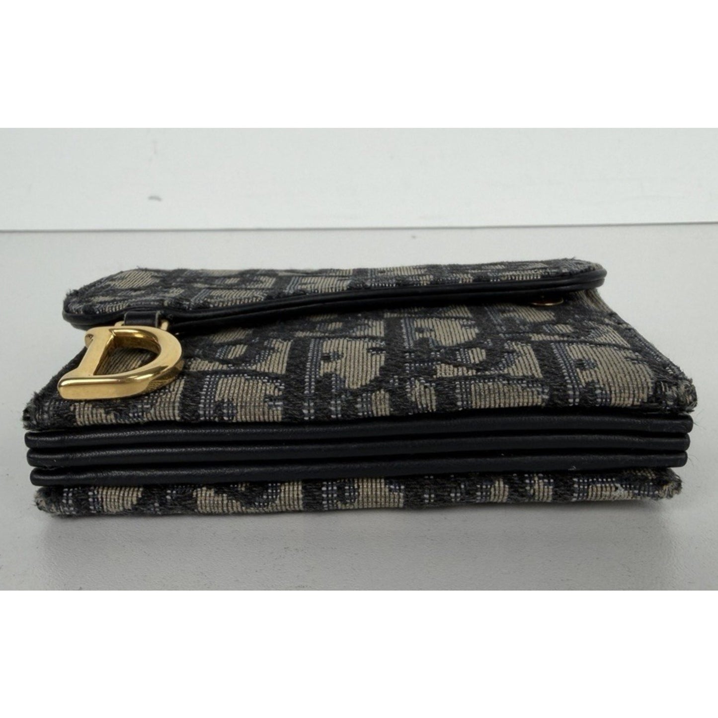 Christian Dior Saddle Lotus Card Holder Wallet in Blue Oblique Jacquard K-3
