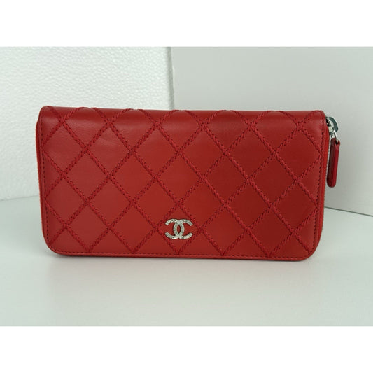 Chanel Cocomark Timeless Classic Matelasse Long Quilted Red Leather Wallet