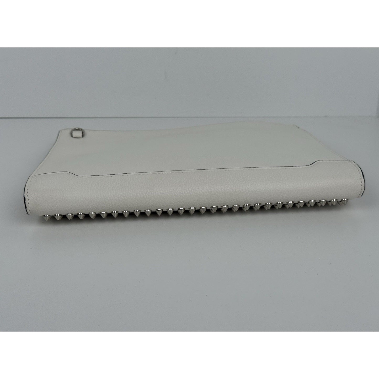 Christian Louboutin White Sky Pouch Clutch with Spike Studs and Silver Hardware