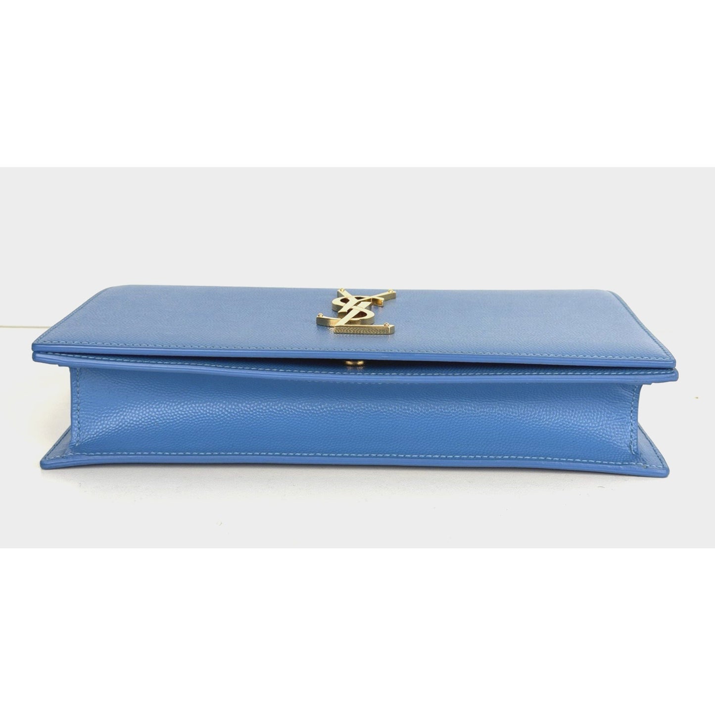 Saint Laurent Monogram Cassandre Clutch Bag in Blue Grain de Poudre Leather S-13