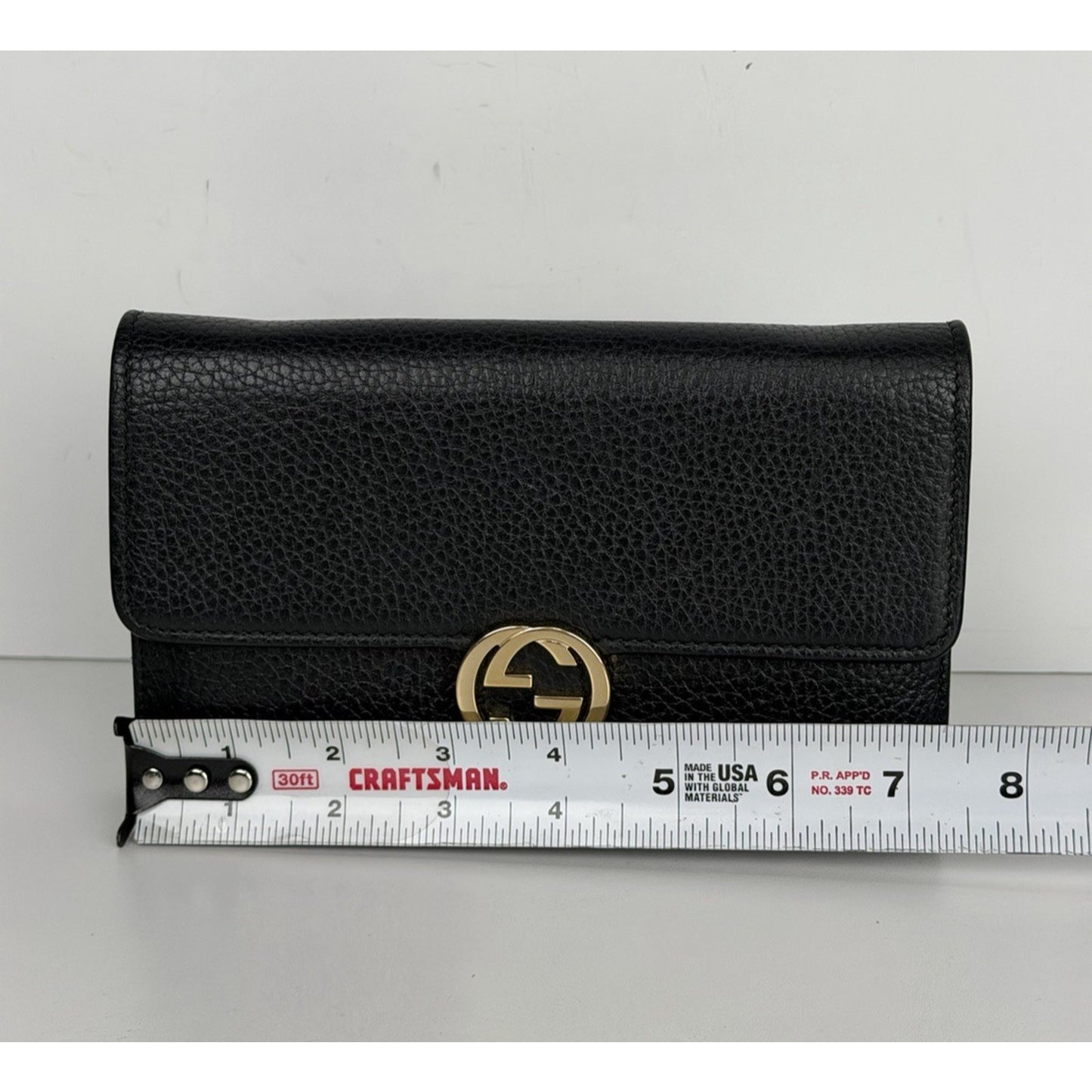 Gucci Pebbled Leather Interlocking G Chain Wallet Clutch Bag&Gold Hardware S