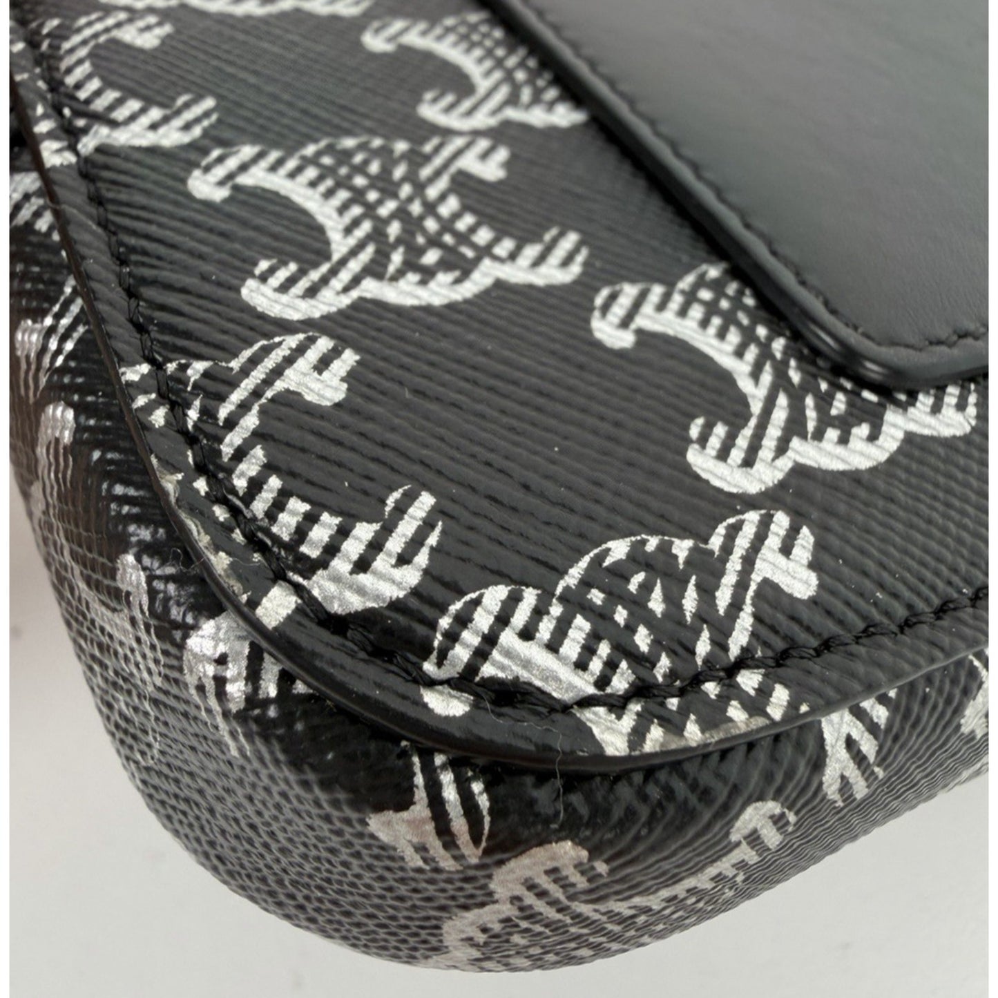 Celine Triomphe Horizontal Pouch Black Coated Canvas Smooth Calfskin Trim K2