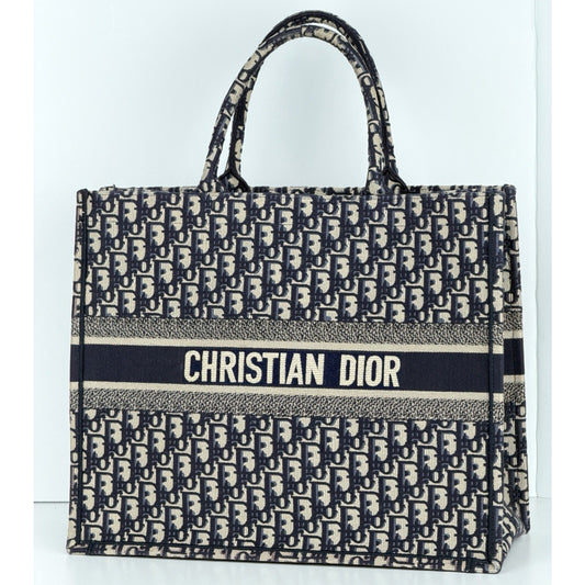 Christian Dior Oblique Book Tote Large Bag in Blue Beige Embroidered Canvas D9