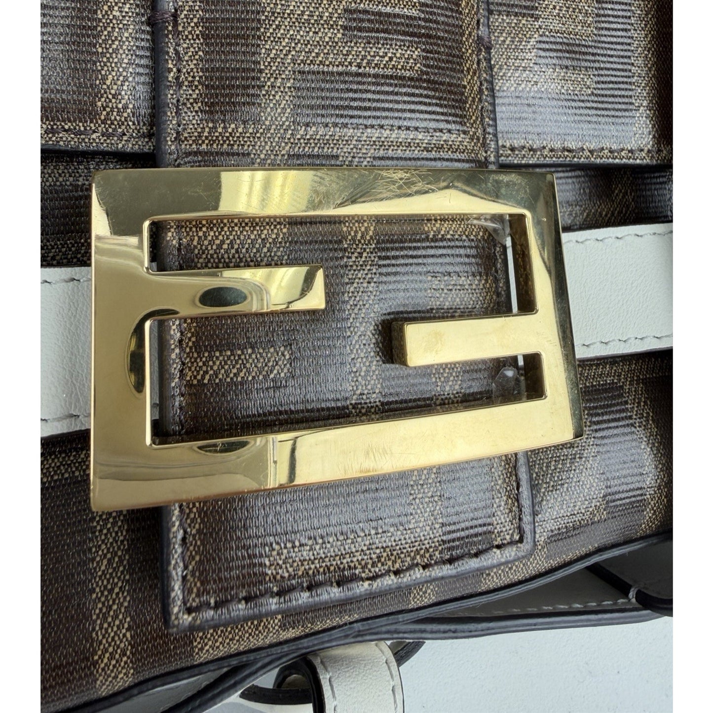 Fendi Zucca Glazed Fabric Cage Baguette Satchel in Tobacco Brown Canvas C2