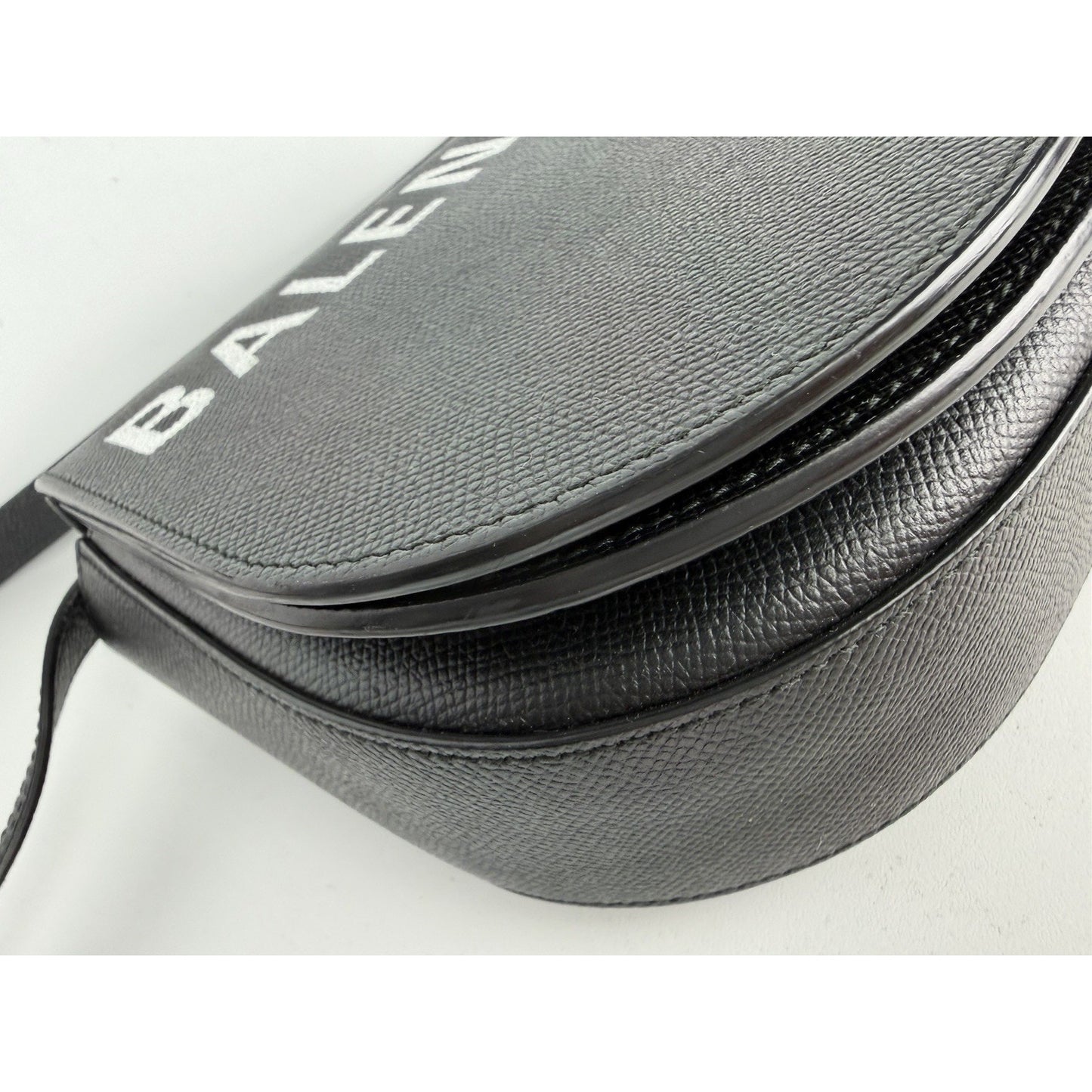 Balenciaga Ville Day Crossbody Bag in Black Grained Leather with White Logo S-16