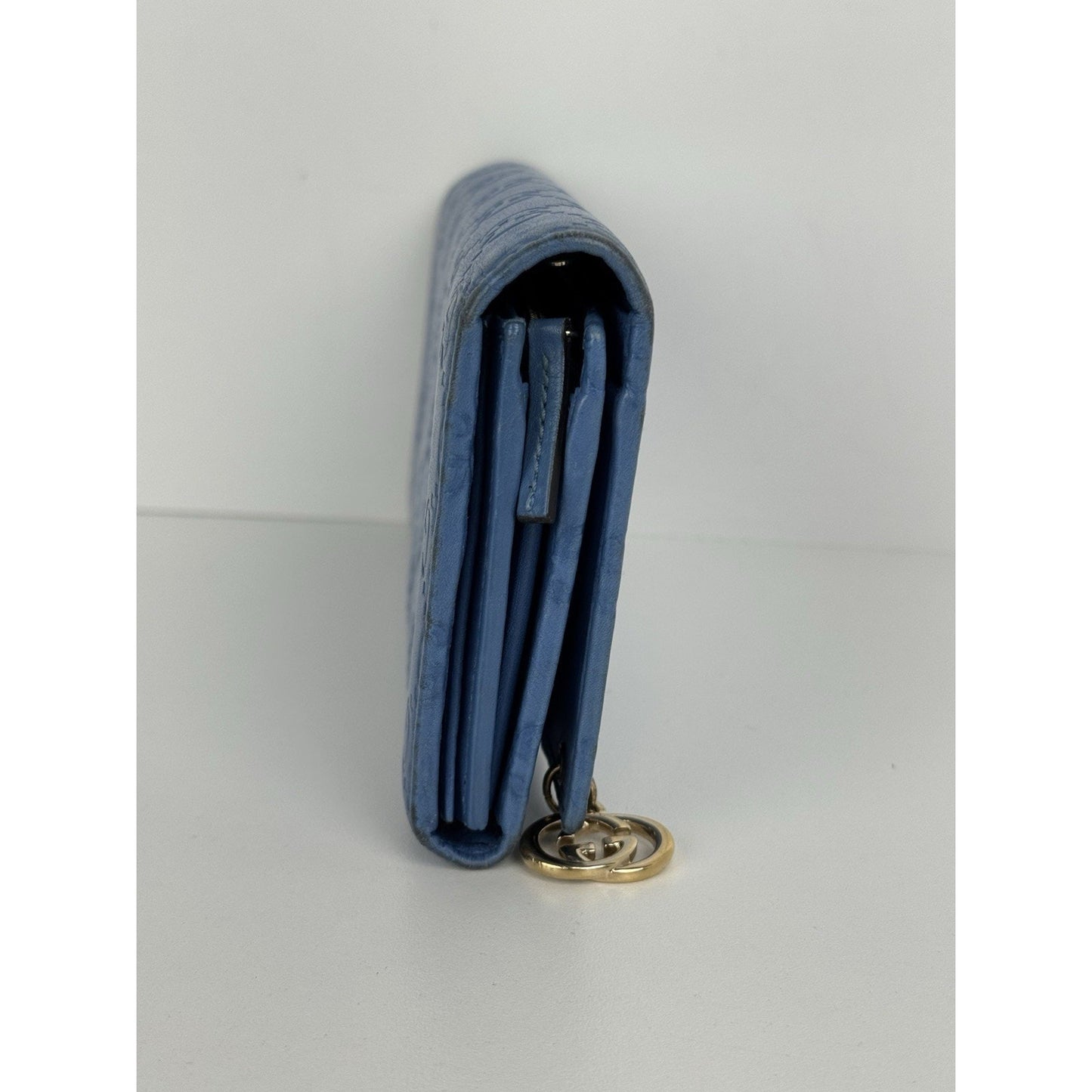 Gucci Blue Guccissima Leather Long Wallet Gold Hardware (Missing Chain)