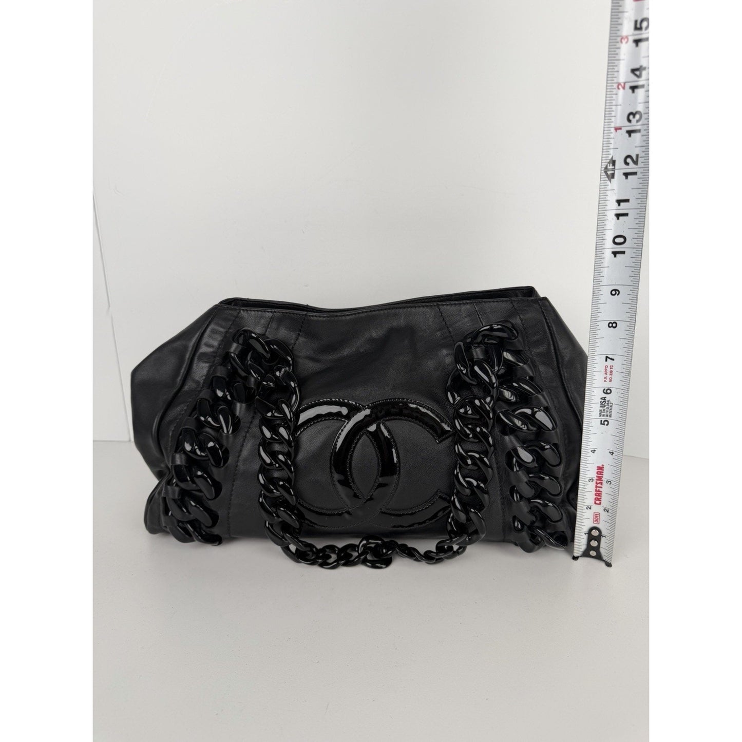 Chanel Modern East West Tote Bag Black Leather Rhodoid Chain 2006-2008 D-8