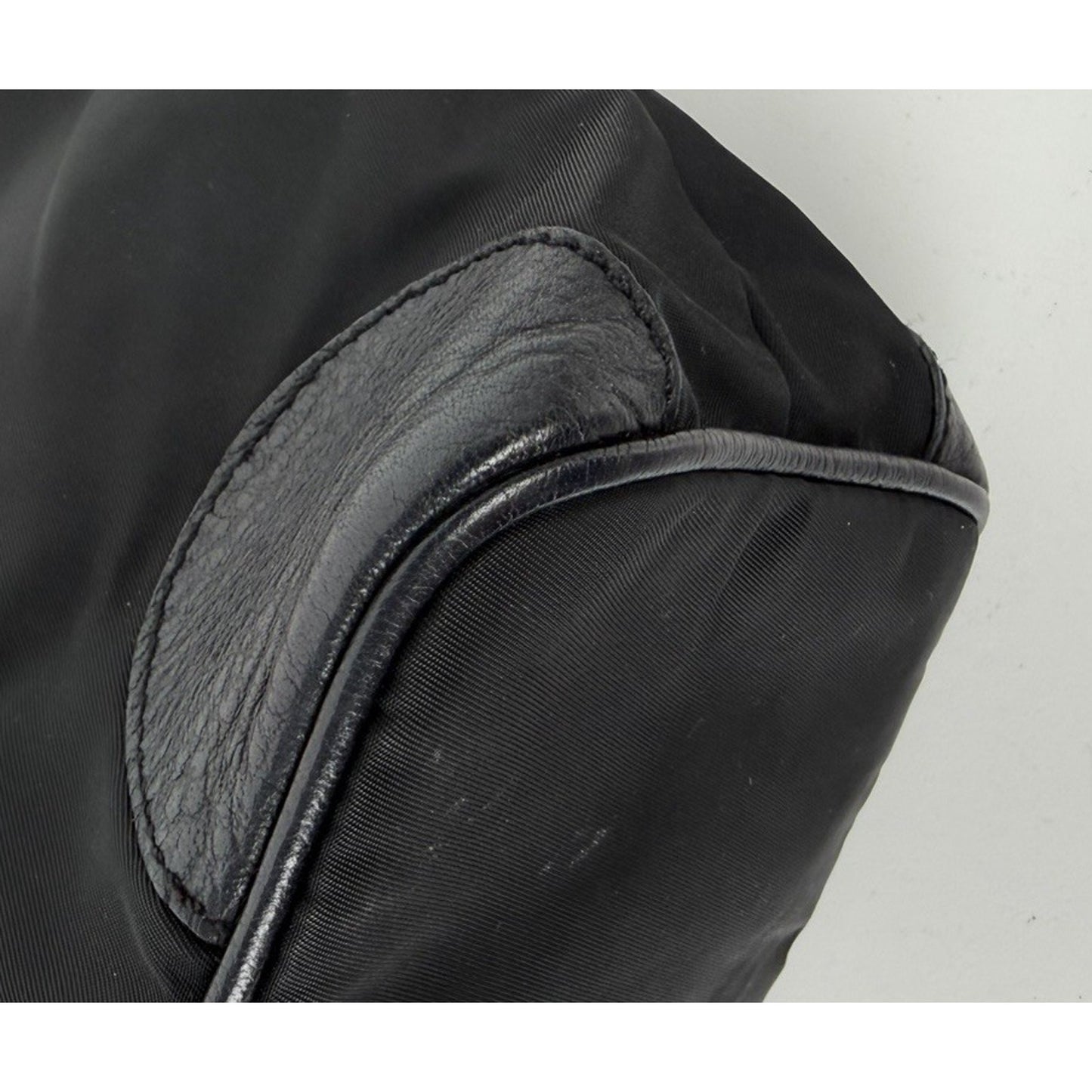 Prada Tessuto Nylon Shoulder Bag in Black Nylon with Leather Trim Vintage S08