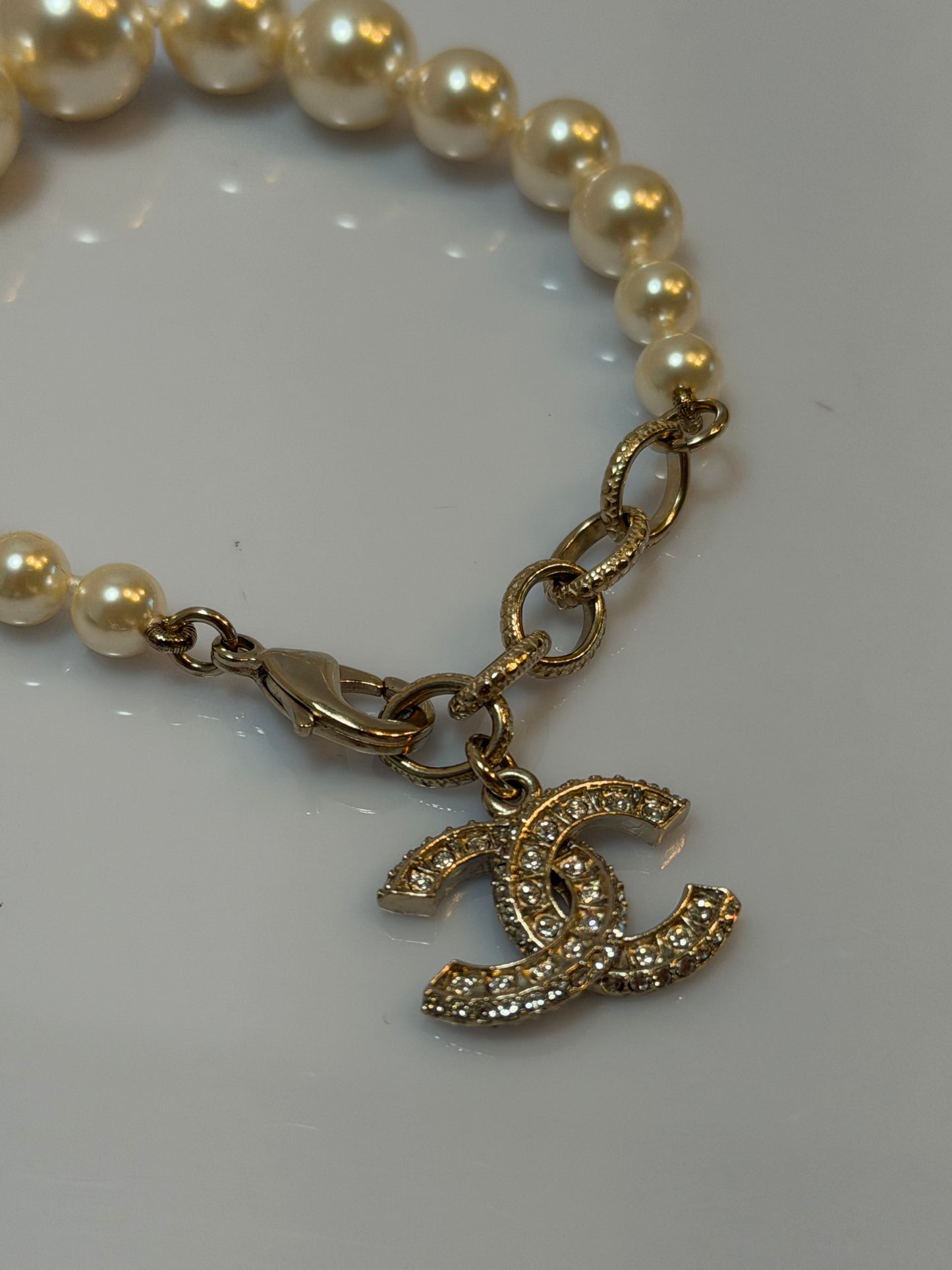 Chanel Pearl Crystal CC Logo Bracelet