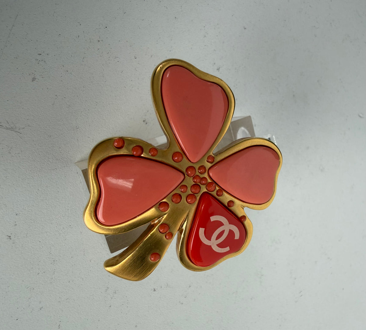 Chanel Gold-Plated and Resin CC Clover Brooch Spring 2003 Collection by Karl Lagerfeld K1