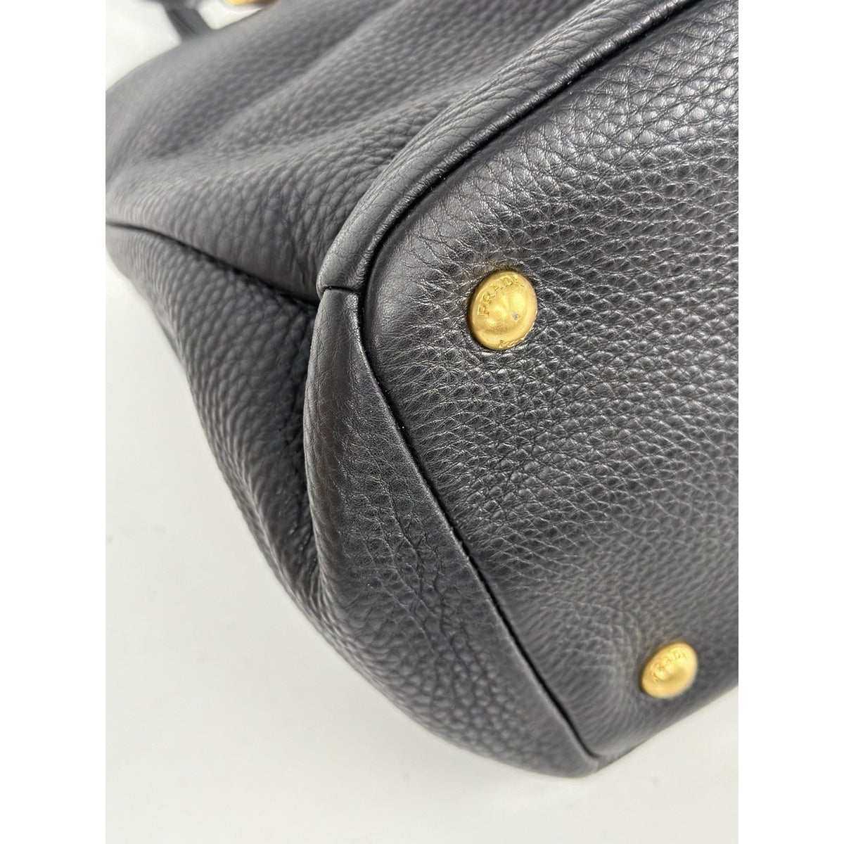 Prada Vitello Daino Medium Top Handle Bag in Black Leather Gold-Tone Hardware E6