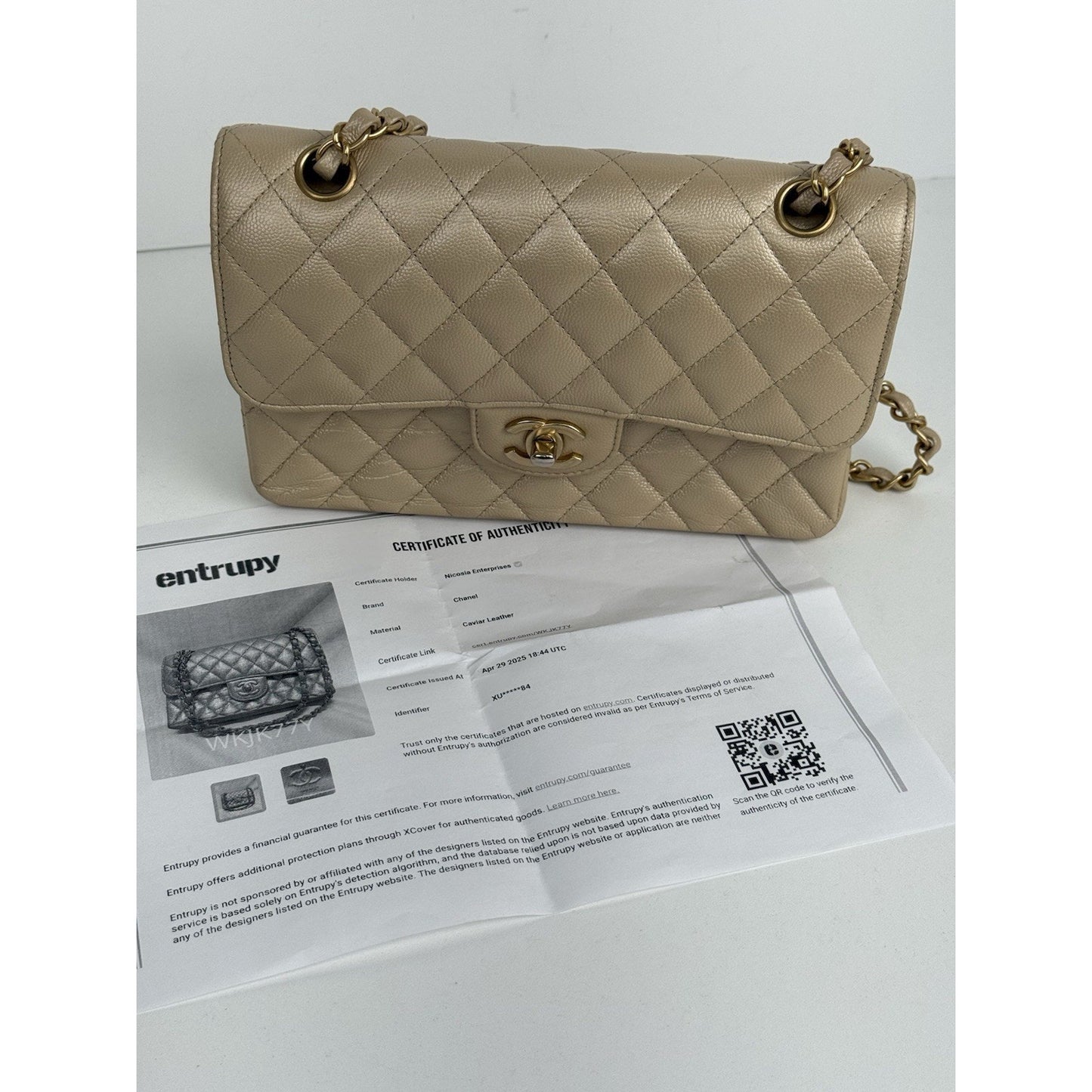 Chanel Timeless Classic Medium Double Flap Bag Beige Caviar Leather B-4