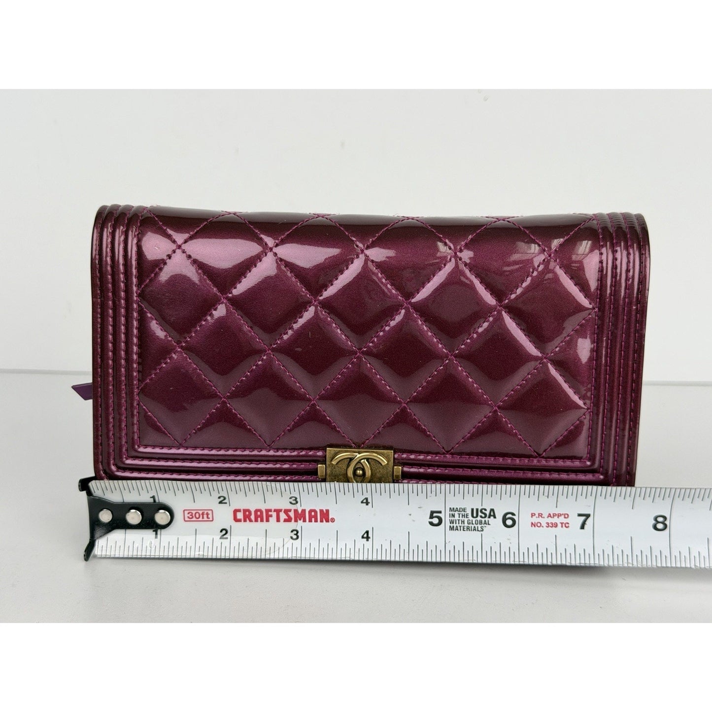 Chanel Boy Wallet on Chain Quilted Bag in Purple Patent Leather 2015-2016 E4