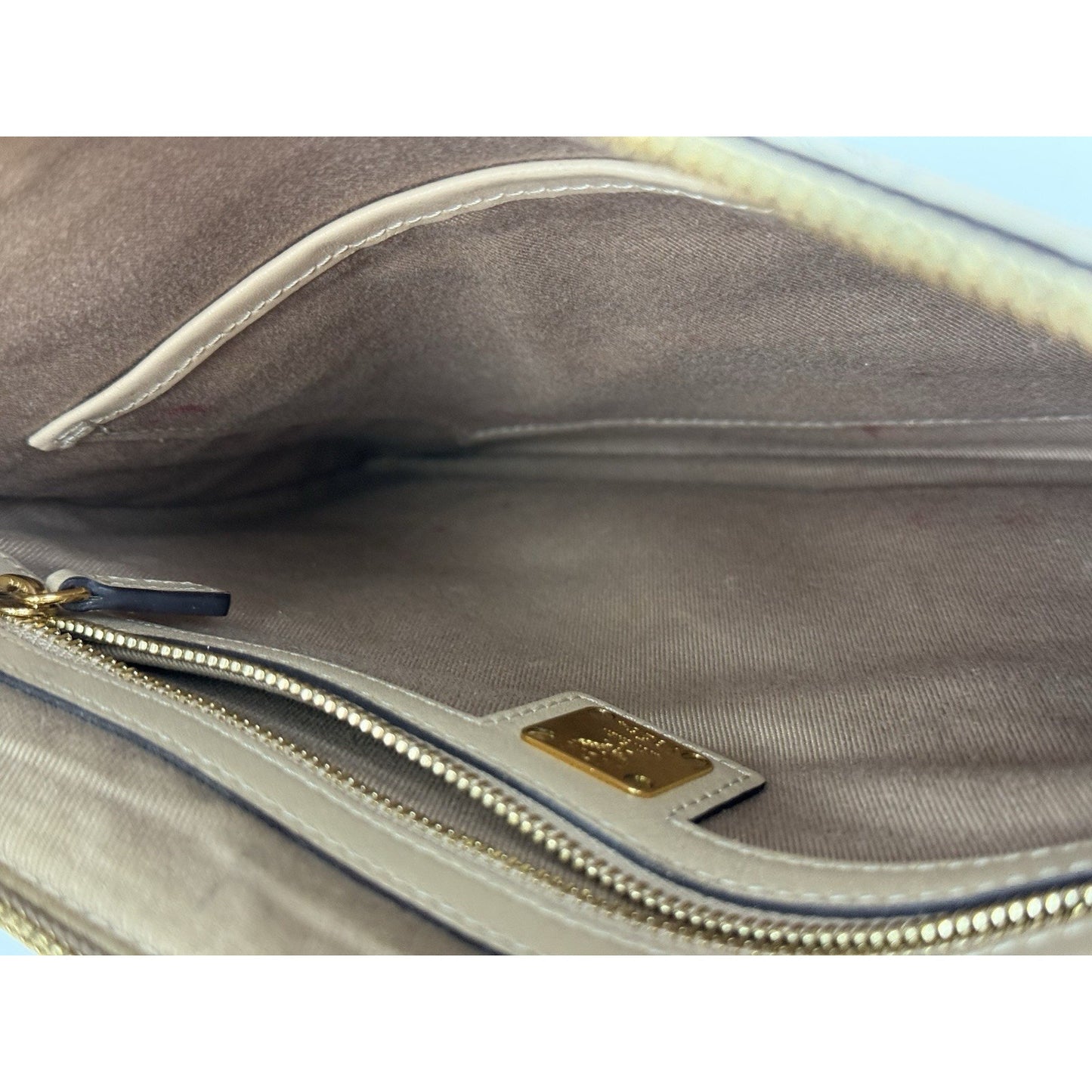 MCM Medium Rabbit Crossbody Pouch in Visetos Beige with Gold Hardware