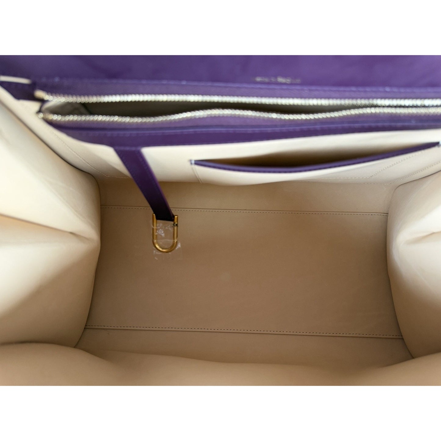 Delvaux Brillant Top Handle Bag GM in Deep Purple & Gold Leather B-6