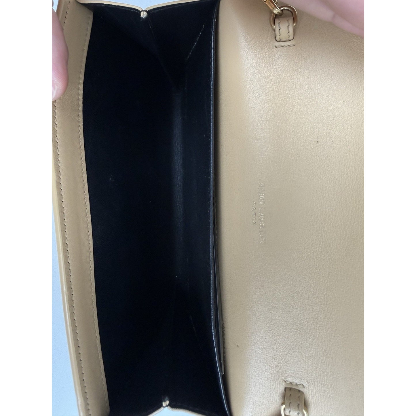 Saint Laurent Micro Raffia Monogram Uptown Chain Wallet – Natural Hay Blush