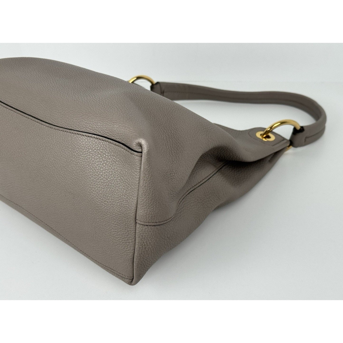 Prada Vitello Phenix Taupe Leather Logo Hobo Shoulder Bag