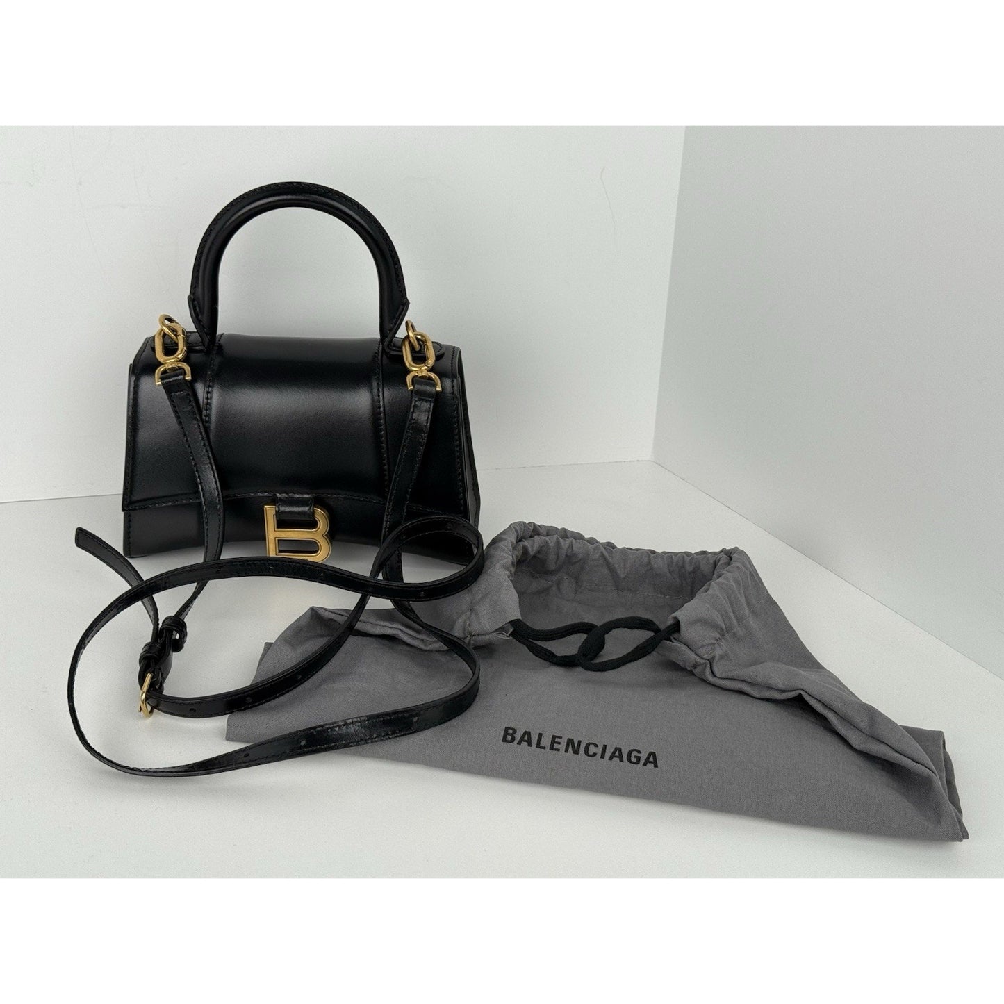 Balenciaga Hourglass XS Top Handle Bag Black Leather with Silver Hardware