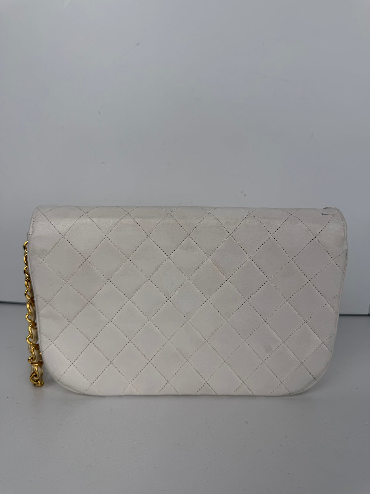 Chanel Half Moon Vintage Double Flap Bag in White Lambskin Leather With Gold-Tone Hardware