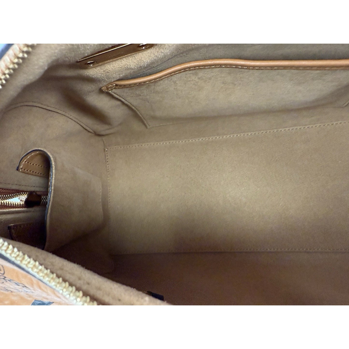 MCM Visetos Cognac Boston Satchel Handbag