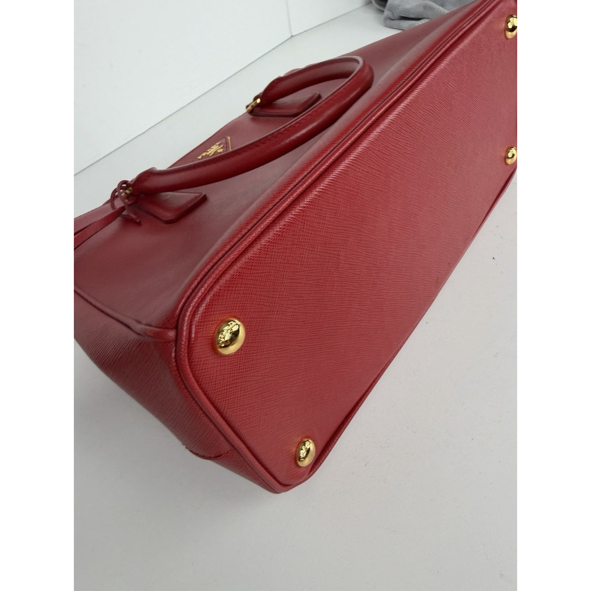 Prada Galleria Medium Top Handle Bag in Red Saffiano Leather Signature Logo S-05