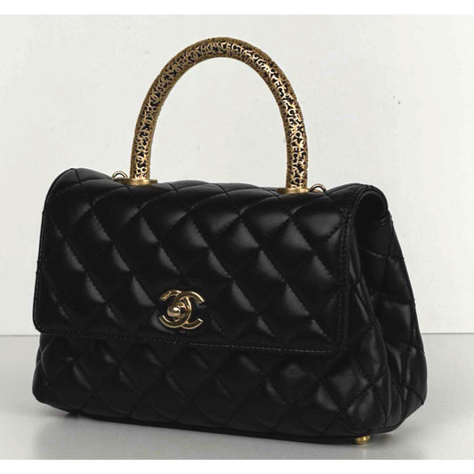 Chanel Coco Top Handle Mini Bag in Black Quilted Calfskin Leather NFC U-3