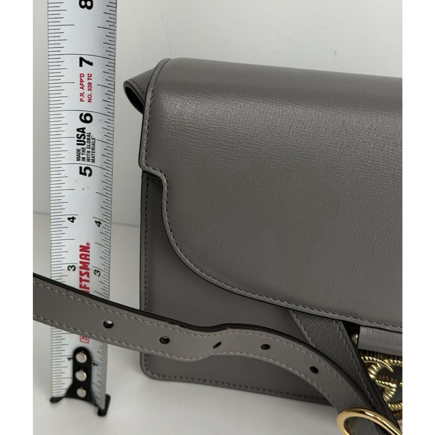 Gucci GG Ring Shoulder Bag Small Light Grey Smooth Leather Interlocking S18